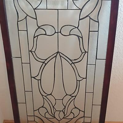 Beveled Glass Art Window Panel in Wooden Frame