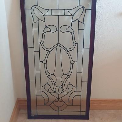 Beveled Glass Art Window Panel in Wooden Frame