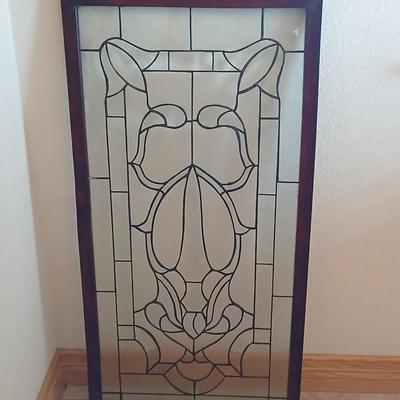 Beveled Glass Art Window Panel in Wooden Frame