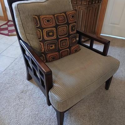 Mid-Century Modern Style Wood Accent Chair with Cushions Najarian Furniture Grid-Back Accent Chair with Cushions