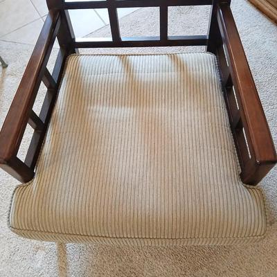 Mid-Century Modern Style Wood Accent Chair with Cushions Najarian Furniture Grid-Back Accent Chair with Cushions