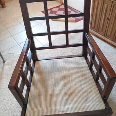 Mid-Century Modern Style Wood Accent Chair with Cushions Najarian Furniture Grid-Back Accent Chair with Cushions