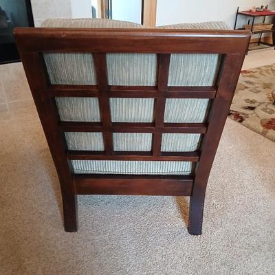 Mid-Century Modern Style Wood Accent Chair with Cushions Najarian Furniture Grid-Back Accent Chair with Cushions