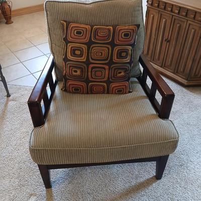 Mid-Century Modern Style Wood Accent Chair with Cushions Najarian Furniture Grid-Back Accent Chair with Cushions