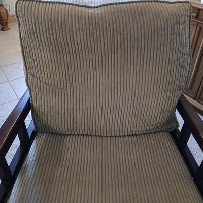 Mid-Century Modern Style Wood Accent Chair with Cushions Najarian Furniture Grid-Back Accent Chair with Cushions