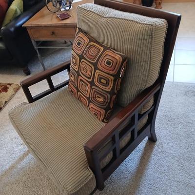 Mid-Century Modern Style Wood Accent Chair with Cushions Najarian Furniture Grid-Back Accent Chair with Cushions