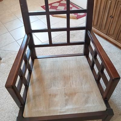 Mid-Century Modern Style Wood Accent Chair with Cushions Najarian Furniture Grid-Back Accent Chair with Cushions