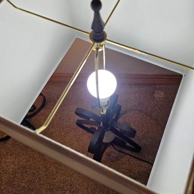 Pair of Wrought Iron Scroll Table Lamps with Fabric Shades