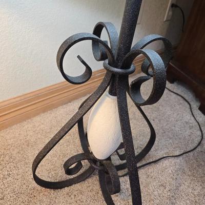 Pair of Wrought Iron Scroll Table Lamps with Fabric Shades