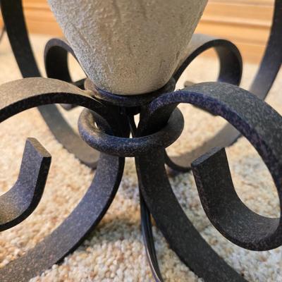Pair of Wrought Iron Scroll Table Lamps with Fabric Shades