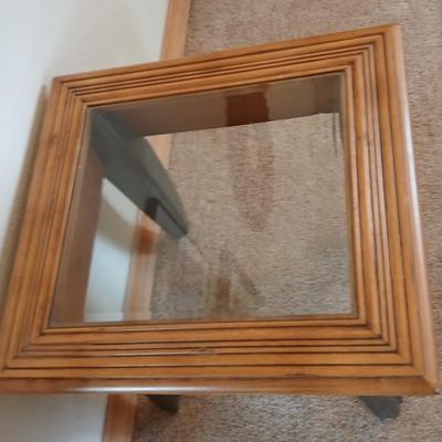Glass-Top End Table with Carved Wood Trim