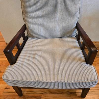 Mid-Century Modern Style Wood Accent Chair with Cushions Najarian Furniture Grid-Back Accent Chair with Cushions