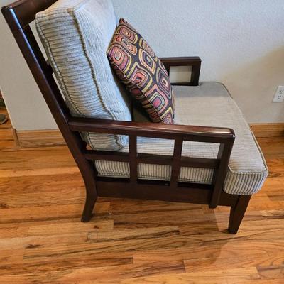 Mid-Century Modern Style Wood Accent Chair with Cushions Najarian Furniture Grid-Back Accent Chair with Cushions