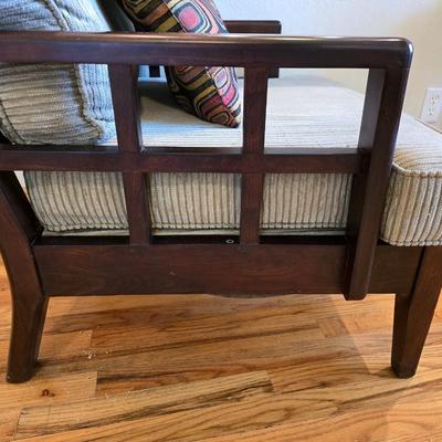 Mid-Century Modern Style Wood Accent Chair with Cushions Najarian Furniture Grid-Back Accent Chair with Cushions