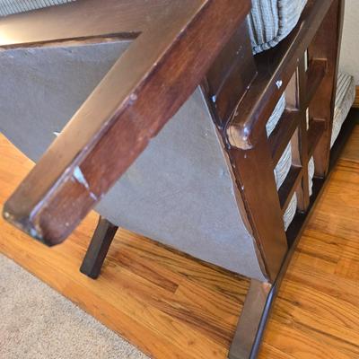 Mid-Century Modern Style Wood Accent Chair with Cushions Najarian Furniture Grid-Back Accent Chair with Cushions