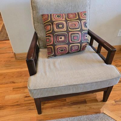 Mid-Century Modern Style Wood Accent Chair with Cushions Najarian Furniture Grid-Back Accent Chair with Cushions