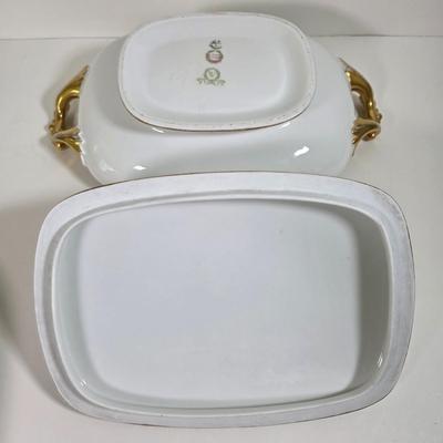 LOT 58D: Antique/Vintage Elegant Limoges China Collection, Gravy Boat W/Attached Underplate, Serving Platters & Covered Serving Dish