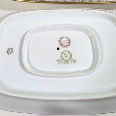 LOT 58D: Antique/Vintage Elegant Limoges China Collection, Gravy Boat W/Attached Underplate, Serving Platters & Covered Serving Dish
