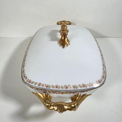 LOT 58D: Antique/Vintage Elegant Limoges China Collection, Gravy Boat W/Attached Underplate, Serving Platters & Covered Serving Dish