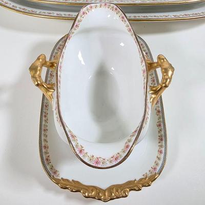 LOT 58D: Antique/Vintage Elegant Limoges China Collection, Gravy Boat W/Attached Underplate, Serving Platters & Covered Serving Dish