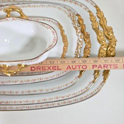 LOT 58D: Antique/Vintage Elegant Limoges China Collection, Gravy Boat W/Attached Underplate, Serving Platters & Covered Serving Dish