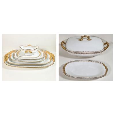 LOT 58D: Antique/Vintage Elegant Limoges China Collection, Gravy Boat W/Attached Underplate, Serving Platters & Covered Serving Dish