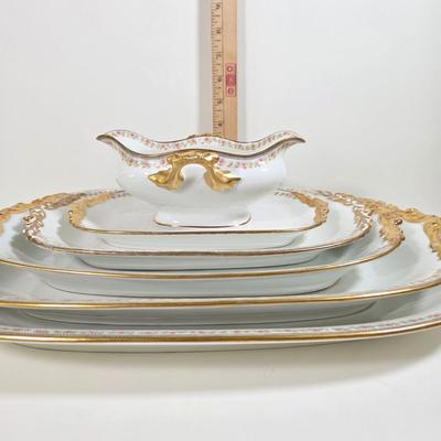 LOT 58D: Antique/Vintage Elegant Limoges China Collection, Gravy Boat W/Attached Underplate, Serving Platters & Covered Serving Dish