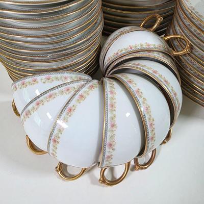 LOT 59D: Vintage "Rose French Chic" Limoges China, Teacups W/Saucers, Assorted Plate Sizes & Bowls