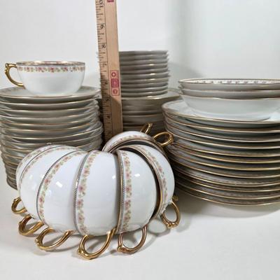LOT 59D: Vintage "Rose French Chic" Limoges China, Teacups W/Saucers, Assorted Plate Sizes & Bowls