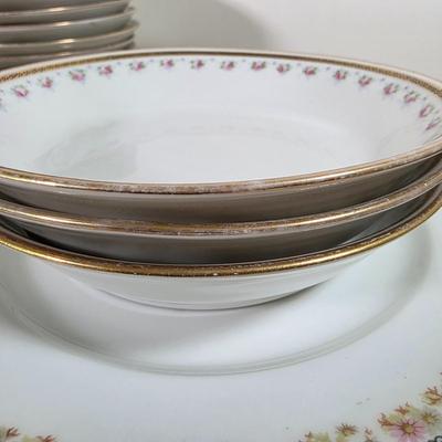 LOT 59D: Vintage "Rose French Chic" Limoges China, Teacups W/Saucers, Assorted Plate Sizes & Bowls