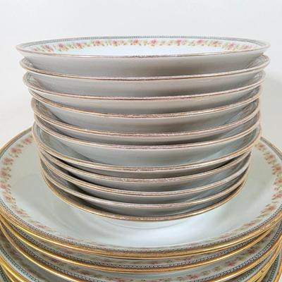 LOT 59D: Vintage "Rose French Chic" Limoges China, Teacups W/Saucers, Assorted Plate Sizes & Bowls