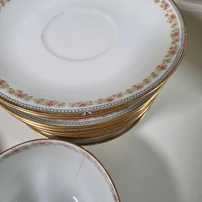 LOT 59D: Vintage "Rose French Chic" Limoges China, Teacups W/Saucers, Assorted Plate Sizes & Bowls