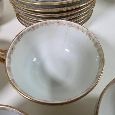 LOT 59D: Vintage "Rose French Chic" Limoges China, Teacups W/Saucers, Assorted Plate Sizes & Bowls