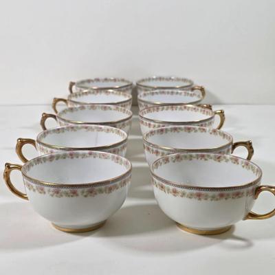 LOT 59D: Vintage "Rose French Chic" Limoges China, Teacups W/Saucers, Assorted Plate Sizes & Bowls