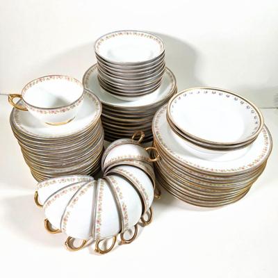 LOT 59D: Vintage "Rose French Chic" Limoges China, Teacups W/Saucers, Assorted Plate Sizes & Bowls