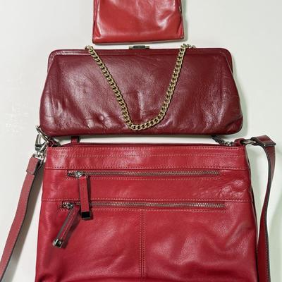 LOT 64L: Red Tignanello Bag, Evening Clutch & Wallet