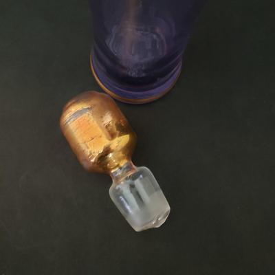 LOT 82K: Hard to find Vintage Original Venetian Murano Tre Fuochi Liqueur Set- 24K gold leaf enamelled on Lavender glass