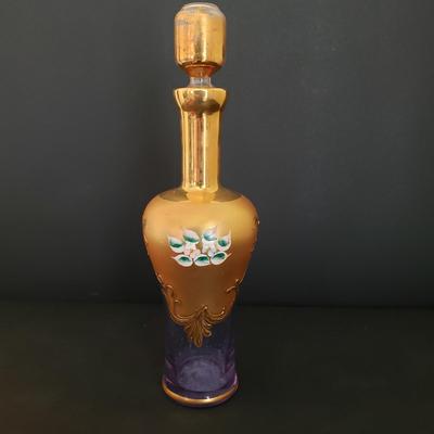 LOT 82K: Hard to find Vintage Original Venetian Murano Tre Fuochi Liqueur Set- 24K gold leaf enamelled on Lavender glass
