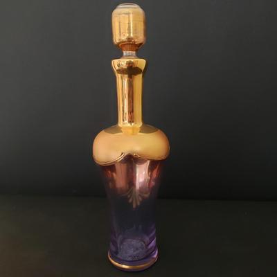 LOT 82K: Hard to find Vintage Original Venetian Murano Tre Fuochi Liqueur Set- 24K gold leaf enamelled on Lavender glass