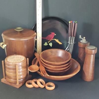 LOT 85D: MCM Servingware; Couroc, Wooden Turned Bowls, Woodcroftery Set, and More