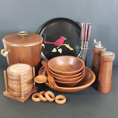 LOT 85D: MCM Servingware; Couroc, Wooden Turned Bowls, Woodcroftery Set, and More