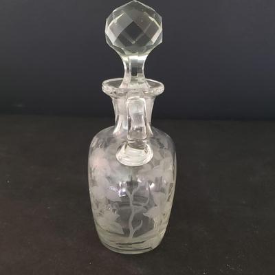 LOT 86D: Etched Glass Cruets, Condiment Jar, Trinket Dish, and More