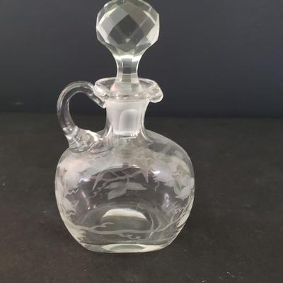 LOT 86D: Etched Glass Cruets, Condiment Jar, Trinket Dish, and More