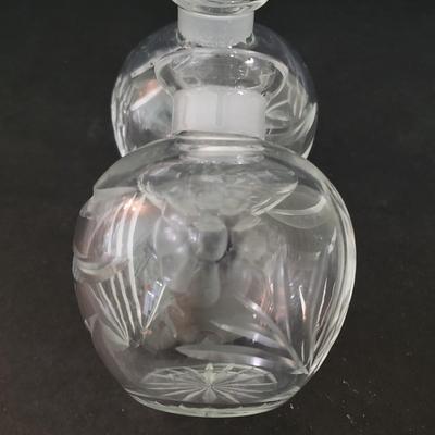 LOT 86D: Etched Glass Cruets, Condiment Jar, Trinket Dish, and More