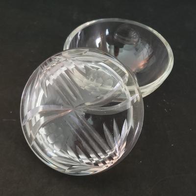 LOT 86D: Etched Glass Cruets, Condiment Jar, Trinket Dish, and More