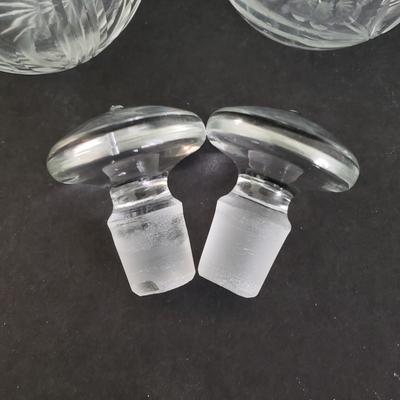 LOT 86D: Etched Glass Cruets, Condiment Jar, Trinket Dish, and More
