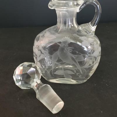 LOT 86D: Etched Glass Cruets, Condiment Jar, Trinket Dish, and More