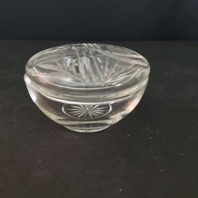 LOT 86D: Etched Glass Cruets, Condiment Jar, Trinket Dish, and More