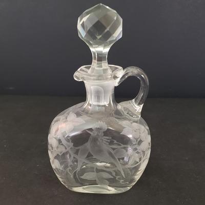 LOT 86D: Etched Glass Cruets, Condiment Jar, Trinket Dish, and More