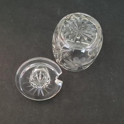 LOT 86D: Etched Glass Cruets, Condiment Jar, Trinket Dish, and More